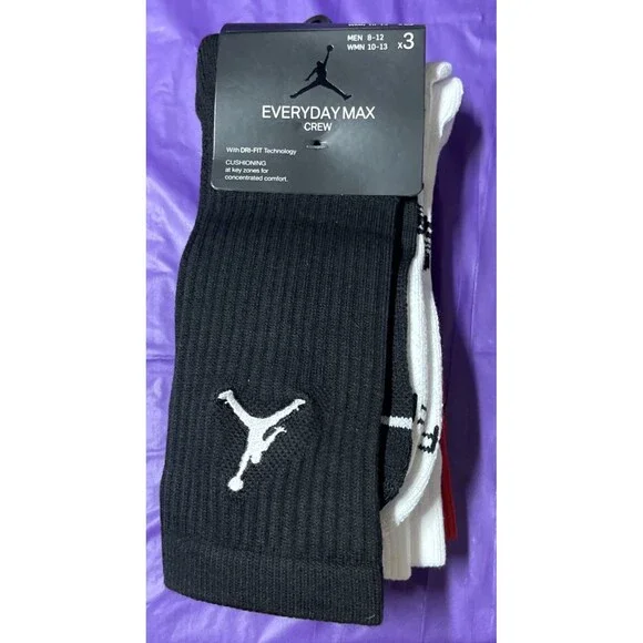Nike Jordan 3-Pack Crew Socks Everyday Max Crew Size Large Red Black White NWT - Picture 3 of 7